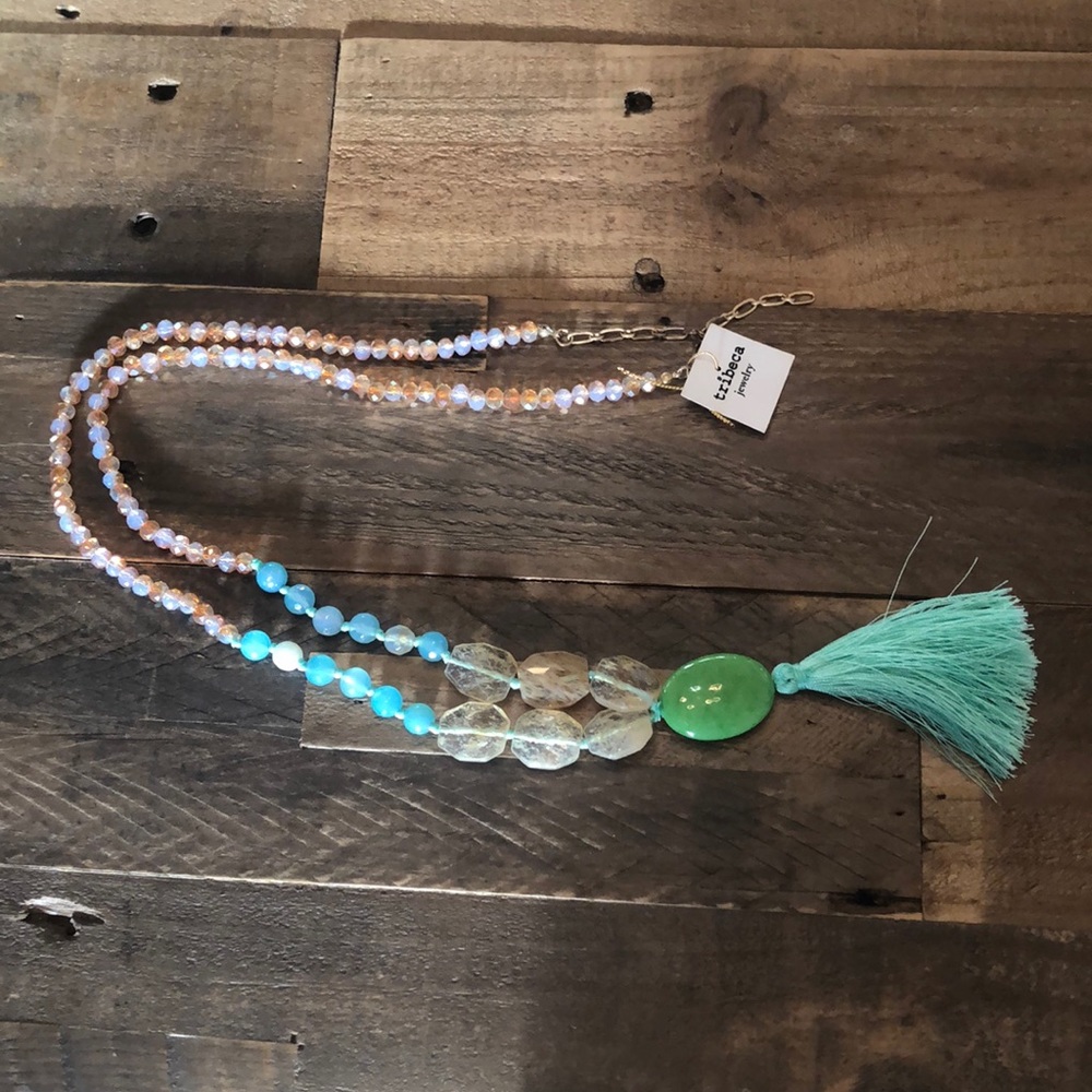 New: Gem-crystal long statement necklace